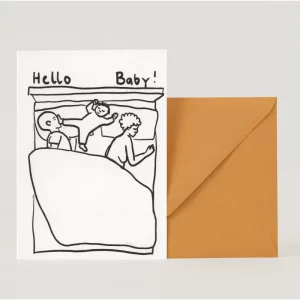 Tarjeta felicitación Bebé en la cama